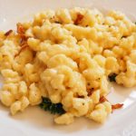 Käsespätzle , German cheese spaetzle with caramelized onions