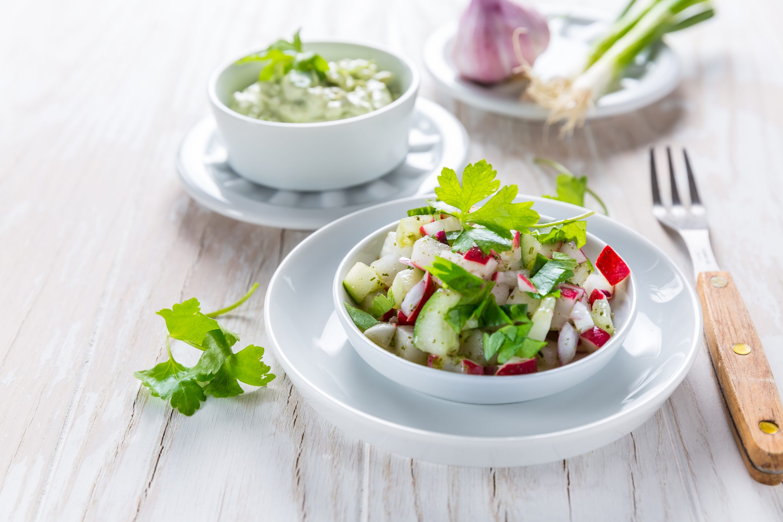 Spring Salad With Radish, Cucumber, Scallions, And Avocado Recipe