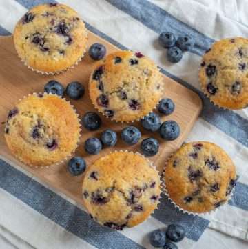 blueberry muffins made with frozen blueberries