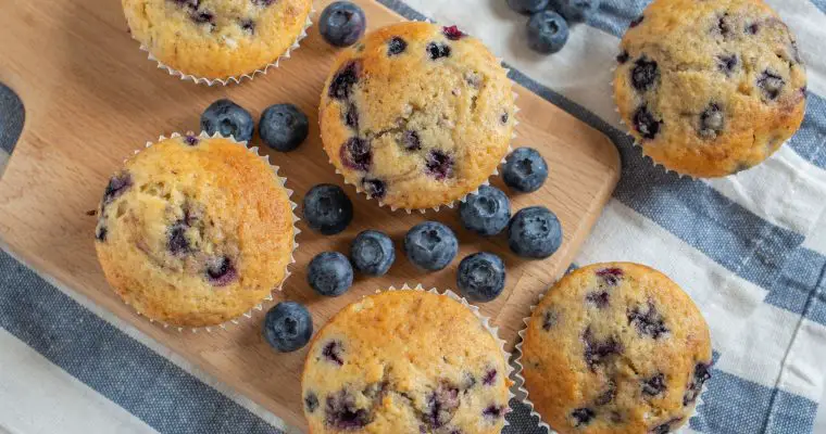 blueberry muffins made with frozen blueberries