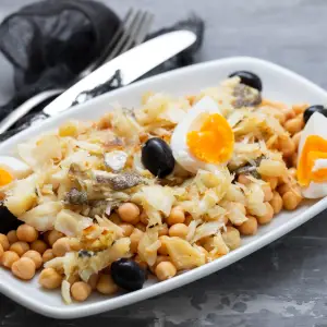 Traditional Portuguese Salt Cod and Chickpea Salad